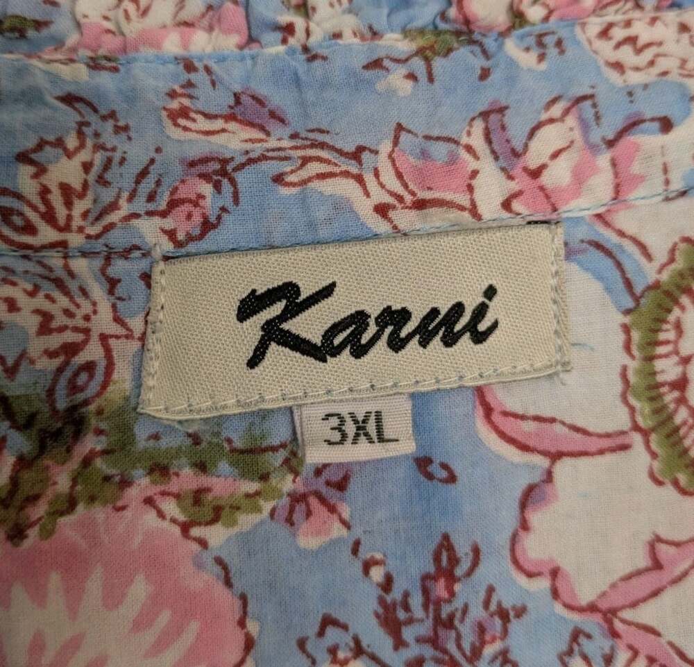 Size 3XL (Measures XL) Karni Indian Blockprint 100% Cotton Maxi Dress Blue Pink - Picture 3 of 7